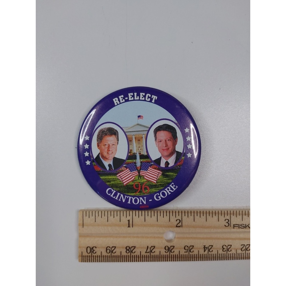 VINTAGE PRESIDENT BILL CLINTON & VICE PRESIDENT AL GORE VICTORY POLITICAL PIN